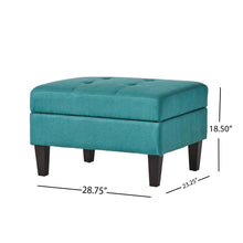 Load image into Gallery viewer, Tufted Waffle Stitch Upholstered Storage Ottoman With Wood Legs - Teal