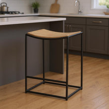 Load image into Gallery viewer, 26" Wood And Iron Backless Counter Height Bar Chair - Black And Natural