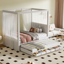 Load image into Gallery viewer, Upholstery Canopy Platform Bed With Trundle And Three Storage Drawers