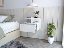 Load image into Gallery viewer, 14" x 13.2" x 11.6" One Drawer Faux Wood Floating Nightstand - White