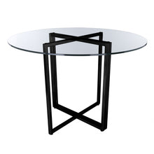 Load image into Gallery viewer, 24" Rounded Glass And Metal Trestle Base Dining Table - Black