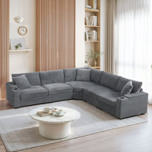 Load image into Gallery viewer, Convertible L Shaped Sectional Corner Couch With Armrest Storage Cup Holders USB Charger, Irregular Corner Oversized Comfy Modular Sofa