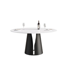 Load image into Gallery viewer, 59.05" Modern Artificial Stone Round Carbon Steel Base Dining Table - White / Black