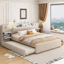 Load image into Gallery viewer, Upholstered Platform Bed With Reading Lights, Drawers, Trundle And Shelves