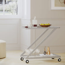 Load image into Gallery viewer, Modern Z Shaped Bar Cart With Tempered Glass Shelves - Silver