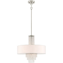 Load image into Gallery viewer, Four Light Metal Dimmable Chandelier With Shades - Nickel / Clear / Off White