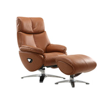 Load image into Gallery viewer, Tufted Genuine Leather Manual Swivel Recliner With Ottoman (730572) - Russet