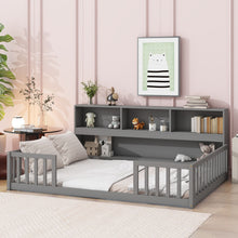 Load image into Gallery viewer, Floor Bed With Side Bookcase, Shelves, Guardrails