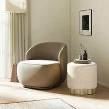 Load image into Gallery viewer, Hampton - Round Upholstered Ottoman With Scalloped Base - Speckled Egg Beige