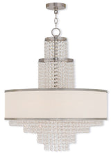 Load image into Gallery viewer, Six Light Metal Dimmable Chandelier With Shades - Nickel / Clear / Off White