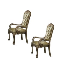 Load image into Gallery viewer, Tufted Faux Leather And Wood Dining Arm Chairs (Set of 2) - Bone