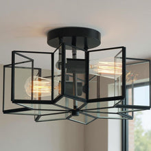 Load image into Gallery viewer, Unique Statement Two Light Metal Dimmable Flush Chandelier With Shades - Black