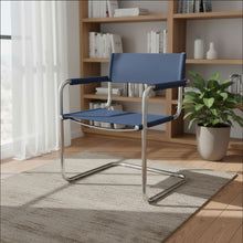 Load image into Gallery viewer, Leather Stainless Steel Arm Chair - Navy Blue / Silver