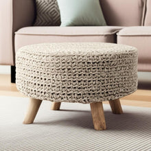 Load image into Gallery viewer, Wool Round Footstool - Gray / Brown