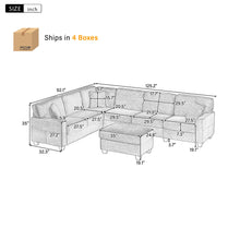 Load image into Gallery viewer, Upholstered U-Shaped Sectional Sofa With Movable Ottoman And Side Storage Pockets