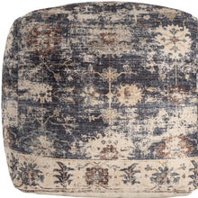 Load image into Gallery viewer, Upholstered Medallion Pouf Ottoman - Navy Blue / Tan
