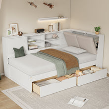 Load image into Gallery viewer, L-Shaped Daybed Corner Bed Under Bed Drawers With Storage Bookcase And Upholstered Headboard And USB Charging Ports