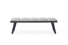 Load image into Gallery viewer, 57" Light Gray and Black Upholstered Faux Leather Bench