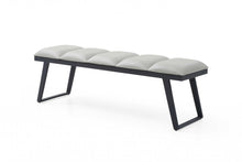 Load image into Gallery viewer, 57" Light Gray and Black Upholstered Faux Leather Bench