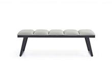 Load image into Gallery viewer, 57" Light Gray and Black Upholstered Faux Leather Bench