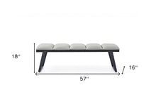 Load image into Gallery viewer, 57" Light Gray and Black Upholstered Faux Leather Bench