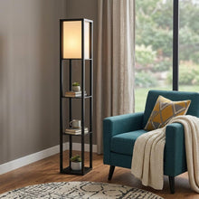 Load image into Gallery viewer, 72" Black And White Solid Wood Column With White Cotton Shade