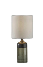 Load image into Gallery viewer, 23" Black Wood And Smoked Glass Bedside Lamp With Gray Drum Shade