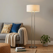 Load image into Gallery viewer, 62" Silver Metal Task Floor Lamp With White Fabric Drum Shade