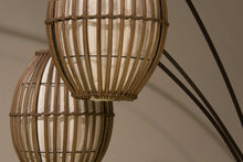 Load image into Gallery viewer, 82" Bronze Three Light Tree Floor Lamp With Beige Wicker Cage Shade