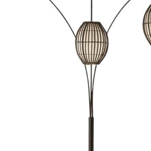 Load image into Gallery viewer, 82" Bronze Three Light Tree Floor Lamp With Beige Wicker Cage Shade