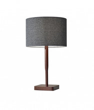 Load image into Gallery viewer, 21" Brown Solid Wood Table Lamp With Dark Gray Drum Shade