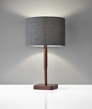 Load image into Gallery viewer, 21" Brown Solid Wood Table Lamp With Dark Gray Drum Shade