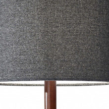 Load image into Gallery viewer, 21" Brown Solid Wood Table Lamp With Dark Gray Drum Shade