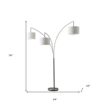 Load image into Gallery viewer, 74" Silver Three Light Tree Floor Lamp With White Linen Drum Shade