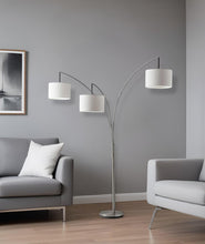Load image into Gallery viewer, 74" Silver Three Light Tree Floor Lamp With White Linen Drum Shade
