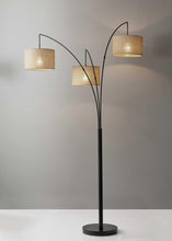 Load image into Gallery viewer, 74" Silver Three Light Tree Floor Lamp With White Linen Drum Shade