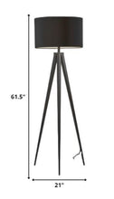 Load image into Gallery viewer, Black Metal Tripod Floor Lamp With Black Fabric Drum Shade