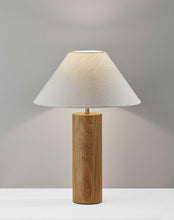 Load image into Gallery viewer, 26" Natural Solid Wood Cylinder Table Lamp With White Cone Shade
