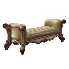Load image into Gallery viewer, 74" Bone and Gold Tufted Faux Leather Upholstered Bench