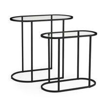 Load image into Gallery viewer, Glass Metal Tray Tables (Set of 2) - Clear / Black