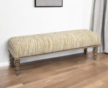 Load image into Gallery viewer, 55" Cream and Wood Brown Upholstered Fabric Bench