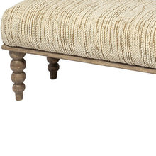 Load image into Gallery viewer, 55" Cream and Wood Brown Upholstered Fabric Bench