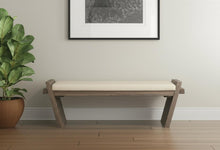 Load image into Gallery viewer, 14" Cream and Brown Upholstered Linen Blend Bench