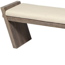 Load image into Gallery viewer, 14" Cream and Brown Upholstered Linen Blend Bench