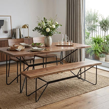 Load image into Gallery viewer, 66" Brown and Black Distressed Live Edge Solid Wood Dining Bench