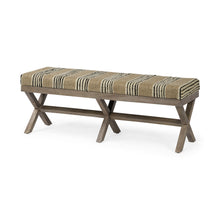 Load image into Gallery viewer, 16" Beige And Brown Upholstered Cotton Blend Bench