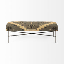 Load image into Gallery viewer, 55" Green Brown and Black Upholstered Abstract Cotton Blend Bench