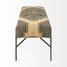 Load image into Gallery viewer, 55" Green Brown and Black Upholstered Abstract Cotton Blend Bench
