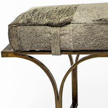 Load image into Gallery viewer, 55" Gray and Antiqued Brass Faux Fur Upholstery Bench