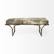 Load image into Gallery viewer, 55" Gray and Antiqued Brass Faux Fur Upholstery Bench